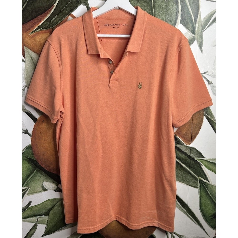 John Varvatos Large Orange Polo Short Sleeve Shirt 100% Cotton‎